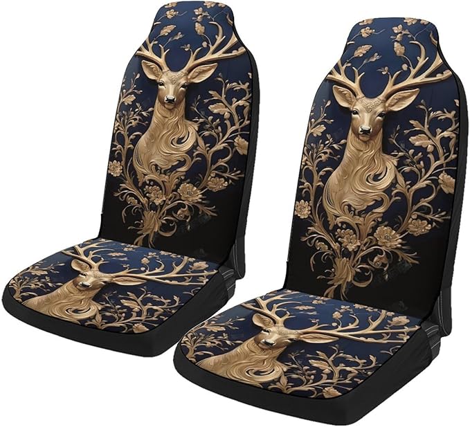 2 Pcs Premium Deer Car Seat Cover, Breathable & Washable Car Seat Covers Full Sets, Fashionable Printed Seat Covers for Cars Interior, Universal Fit for Most Cars, Sedan, Truck, SUV