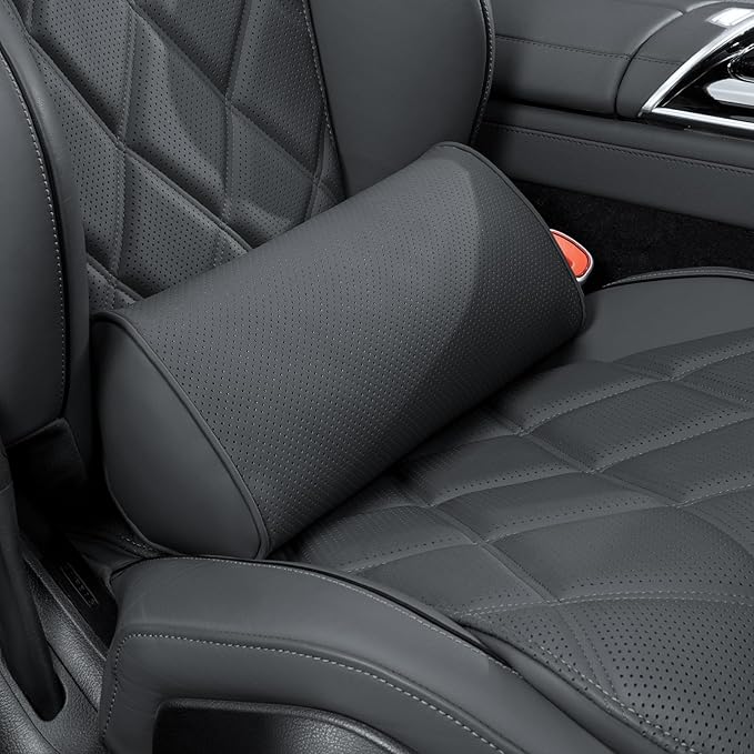 Lumbar Support Pillow for Car Seat and Office Chair, Gaming Chair, Ergonomic Memory Foam Back Cushion Lower Back Pain Relief, Luxury Leather Back Support Pillow, Black, 1 Pack