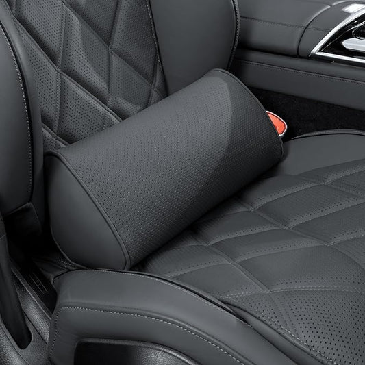 Lumbar Support Pillow for Car Seat and Office Chair, Gaming Chair, Ergonomic Memory Foam Back Cushion Lower Back Pain Relief, Luxury Leather Back Support Pillow, Black, 1 Pack