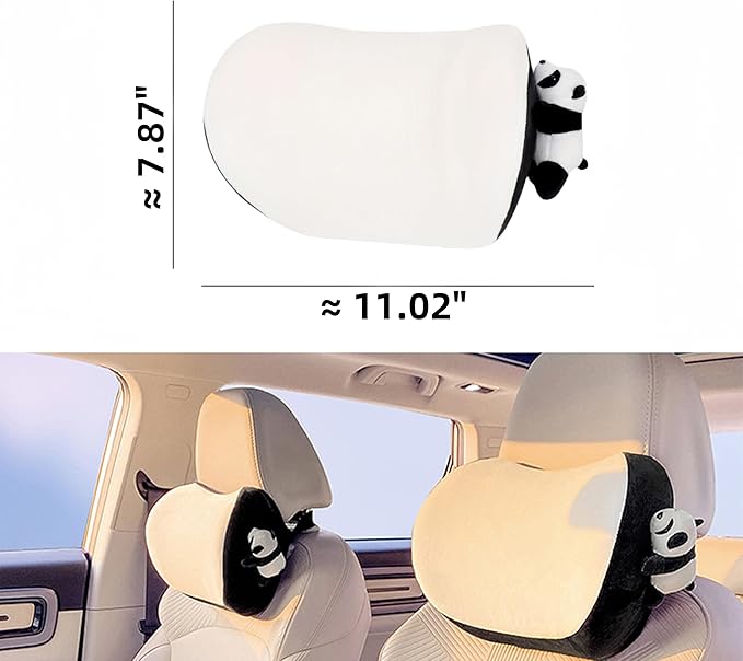 Car Headrest Pillow 2PCS Cute Car Seat Neck Pillow Car Decor Accessories Memory Foam Neck Support Cushions for Comfortable Driving Easy Install & Washable (Panda Black)