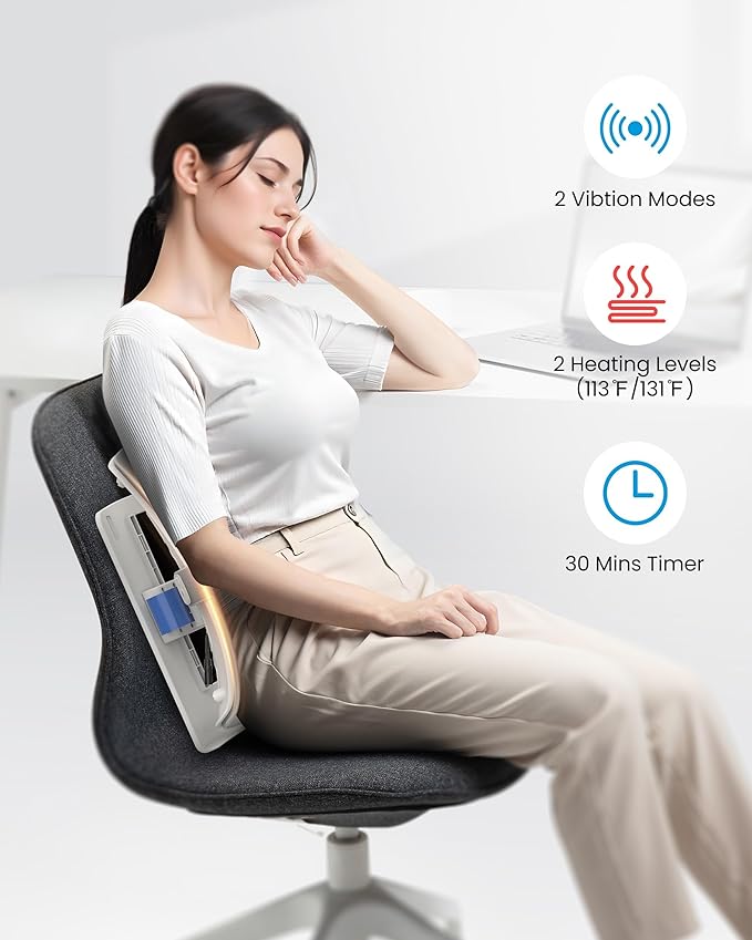 COMFIER Heated Lumbar Support Pillow with Vibration Massage, Back Support Cushion for Office Chair, Adjustable Height up to 18.1 in – Thoughtful Gifts for Mom Dad Women Men