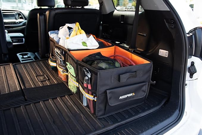 KEEPER Extra Large Car Trunk Organizer, 70L, Multi-Compartment Collapsible Car Organizers and Storage, Non-Slip Bottom, Suitable for SUV, Minivan