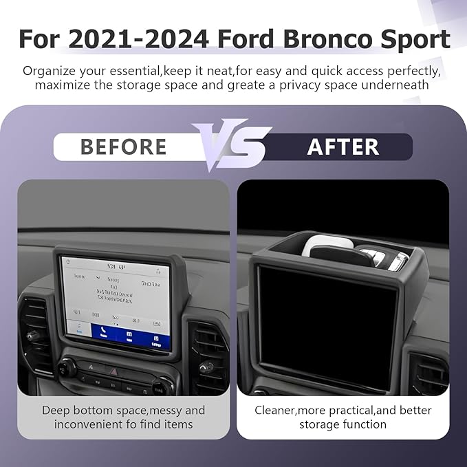 LUWU 2024 Bronco Sport Dashboard Storage Tray Compatible with Ford Bronco Sport 2021-2024 Accessories Center Console Display Box Hidden Organizer Tray Behind Screen (Only Fit for 8-inch Screen)