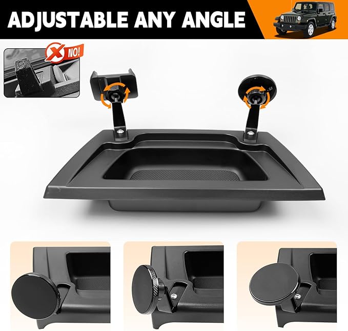 Dashboard Phone Holder Compatible with 2011-2017 Jeep Wrangler JK JKU Center Console Organizer Dashboard Phone Multi-Mount Kit for Wrangler JK Accessories(JK 2011-2017)