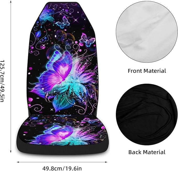 2 Pcs Premium Purple Butterflies Car Seat Cover, Breathable & Washable Car Seat Covers Full Sets, Fashionable Printed Seat Covers for Cars Interior, Universal Fit for Most Cars