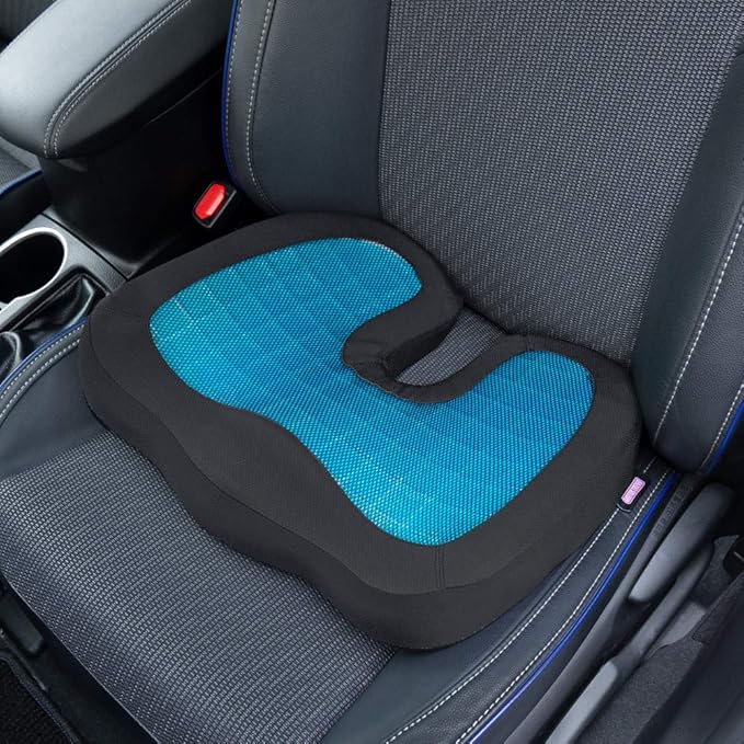 Motor Trend Cooling Car Seat Cushion with Memory Foam, Made with Orthopedic Gel for Maximum Coccyx Comfort & Back Pain Relief, Ideal Office Chair Cushion