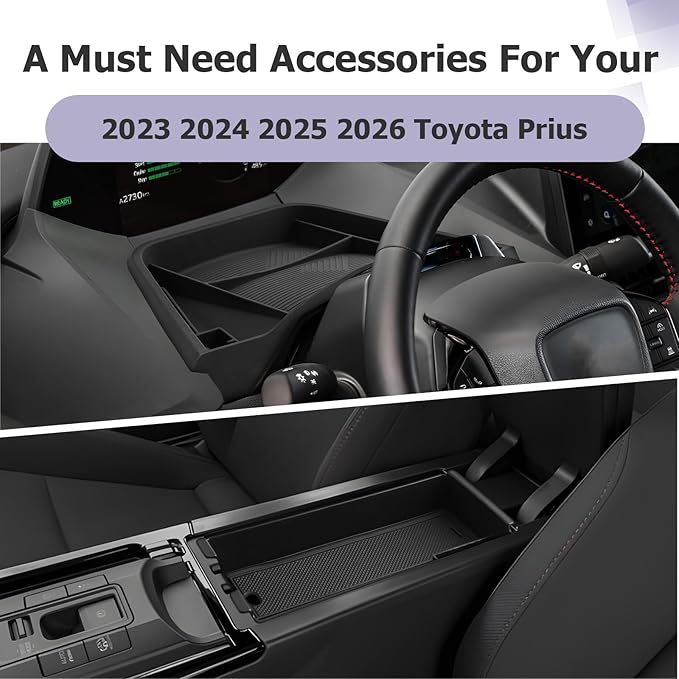 LUWU 2025 2026 Prius Accessories for 2023 2024 2025 2026 Toyota Prius LE/XLE/Limited/Nightshade Dashboard Storage Tray, Center Console Organizer Armrest Console Tray Storage Box Black 2-Pack