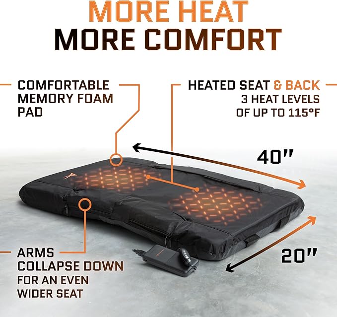ACELETIQS Heated Stadium Seats for Bleachers with Back Support - Upgraded Model and Extra Heat - Upgraded 3 Levels of Heat - Foldable Chair - Cushioned, 4 Pockets (20" Double Heated)