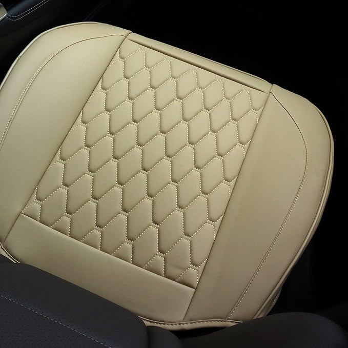 Cusaota 2 Piece Car Seat Covers Protectors for Front Seat Bottoms, Luxury PU Leather Breathable Car Interior Seat Cushion Pad Mat for Auto Supplies (Sedan SUV Truck Jeep Mini Van) (Beige-2PCS)