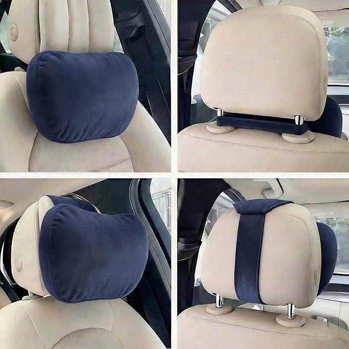 2PCS Welbrit Car Pillow for Car Neck Pillow for Driving Seat Lumbar Support Soft Cushion with Extra Filling Accessories Back Support for Travel Nap and Trips Sleeping(Blue, Head and Lumbar)