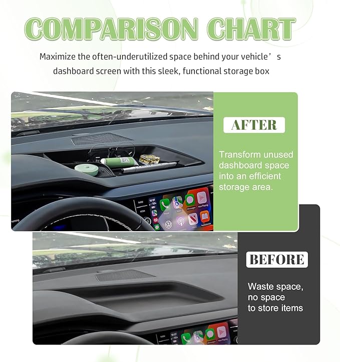 Dash Storage Tray Compatible with Volkswagen Taos 2022 2023 2024 Interior Accessories, Center Console Dashboard Mounted Organizer Sunglass Holder Non Slip Pad Behind Screen Black (Not for 2025)