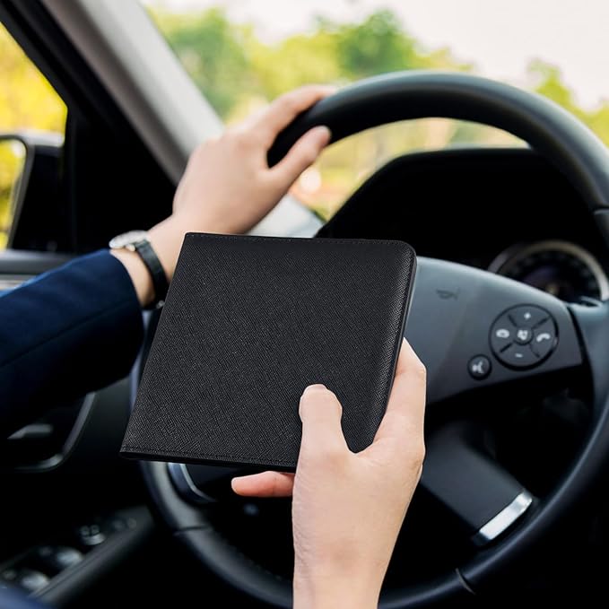 CoBak Car Registration and Insurance Holder - Small and Lightweight Vehicle Glove Box Car Organizer, Auto Truck Comparment Accessories Case for Essential Document, Driver License (Black Cross Texture)