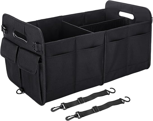 Trunk Organizer For Suv & Sedan,Car Organizers and Storage, Waterproof Collapsible & Adjustable Straps,75L Sturdy Car Organization for Car Accessories, Tools,Sundries,2-3 Compartment（Black）