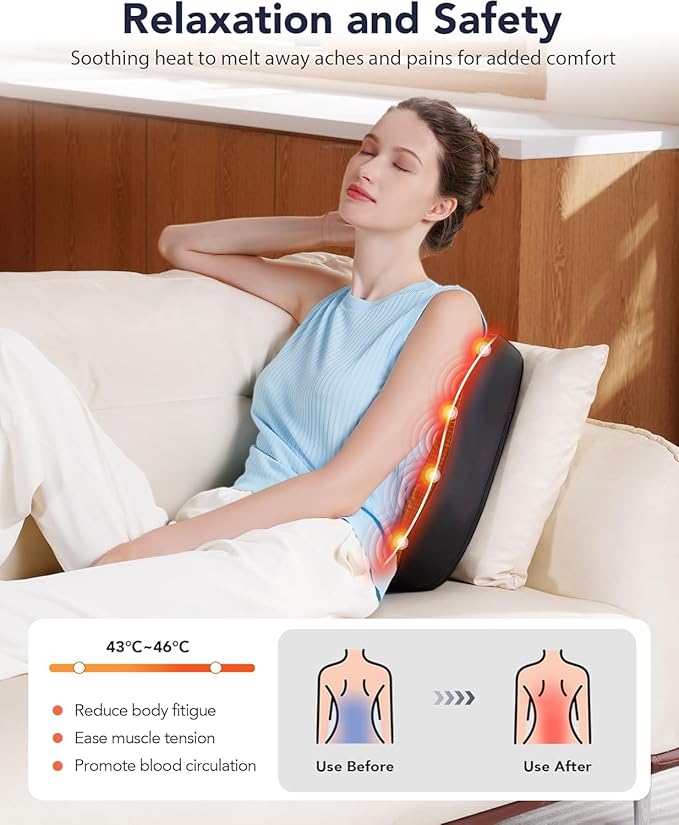 Boriwat Back Massager with Heat, Shiatsu 4D Kneading Rolling Up and Down Back Massage for Pain Relief Deep Tissue, Track-Guided Lower Back Massager for Lumbar, Shoulder, Gifts for Women Men Mom Dad