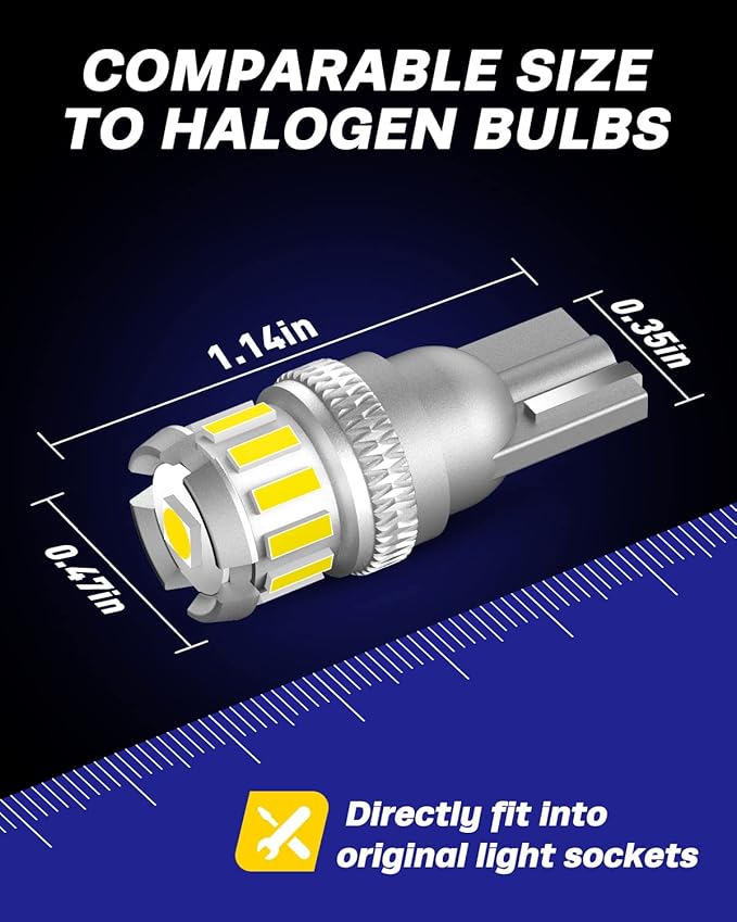 AUTOONE 194 LED Bulb, License Plate Light 300% High Brightness T10 168 2825 W5W LED Bulbs for Dome Map Door Courtesy Interior Car Lights 6500K White, Pack of 10