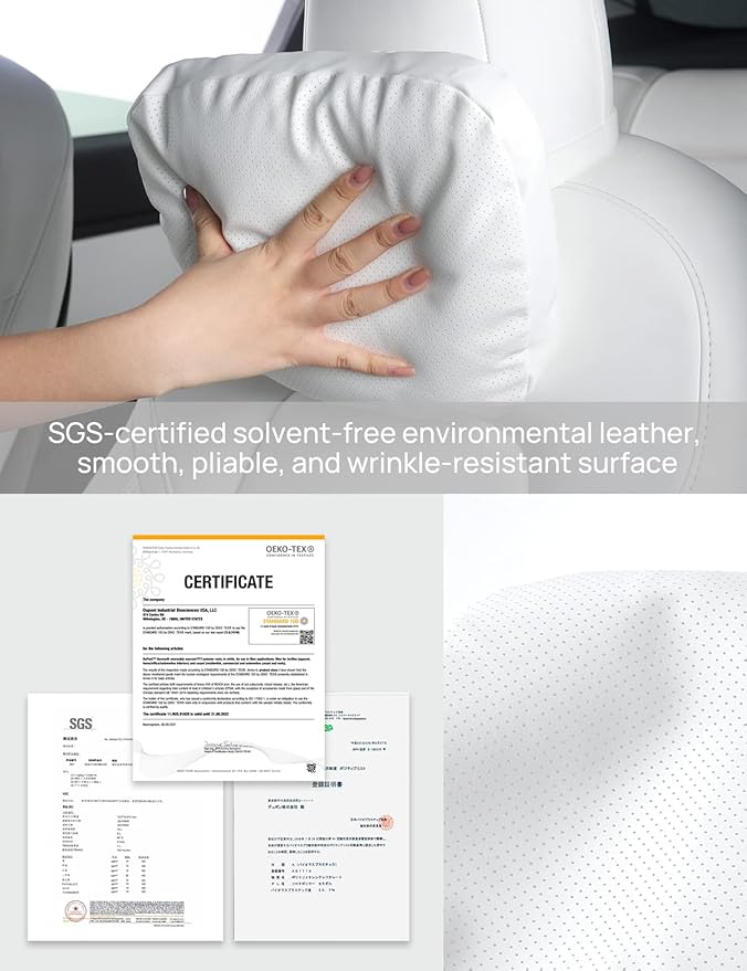 TPARTS Leather Headrest Neck Pillow for All Tesla Model Y/X/3/S(Includes Model Y Juniper 2026 2025 & Model 3 Highland 2024-2026) Accessories, Car Neck Pillow for Traveling (1pc White)