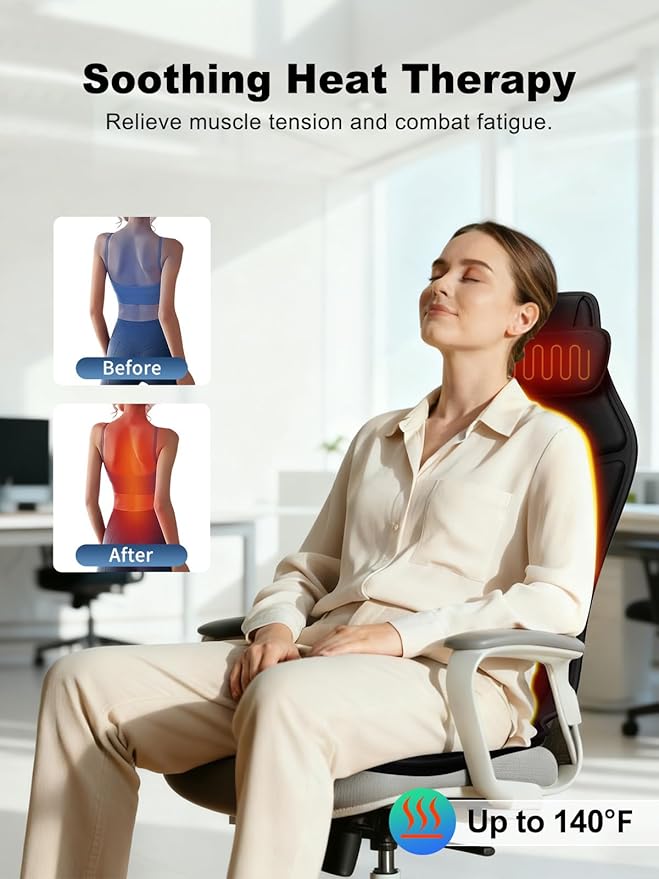 Vibration Back Massager with Heat, Massage Chair Pad for Recliner with 2 Heating Levels & 6 Vibration, Seat Cushion For Seniors, Office Workers & Family, Fatigue & Pain Relief in Office, Home & Travel
