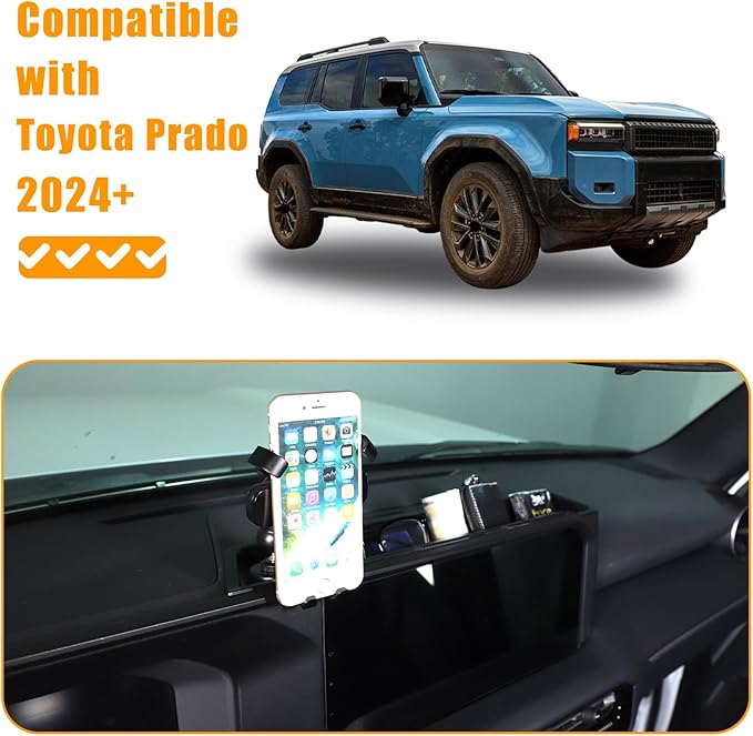 LLKUANG Center Console Dash Organizer Tray Compatible with Toyota Land Cruiser 250 Prado 2024 2025+ Navigation Screen Rear Insert Auxiliary Storage Box,Phone Holder Accessories (Style B)
