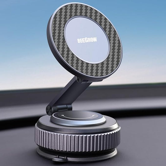 Magnetic Car Phone Holder for Magsafe, Alloy 360° Folding Cell Car Phone Mount with Ultra Stable Suction Cup and Reusable Gel, Dashboard Windshield Stand for iPhone 17-12 Android Pixel Samsung