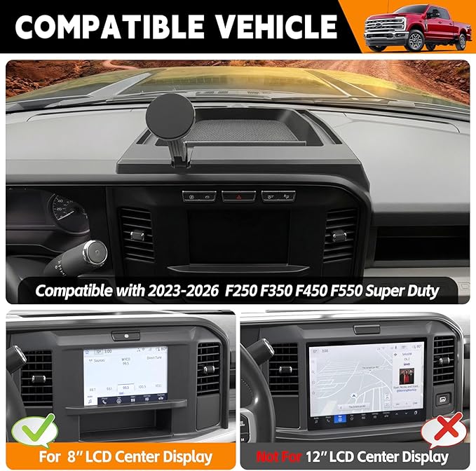 8”Screen Dashboard Phone Holder Compatible with 2023-2026 Ford Super Duty XL F250 F350 F450 Center Console Organizer Dash Tray Phone Mount for 2024 Super Duty Accessories(F250-450 2023-2026)
