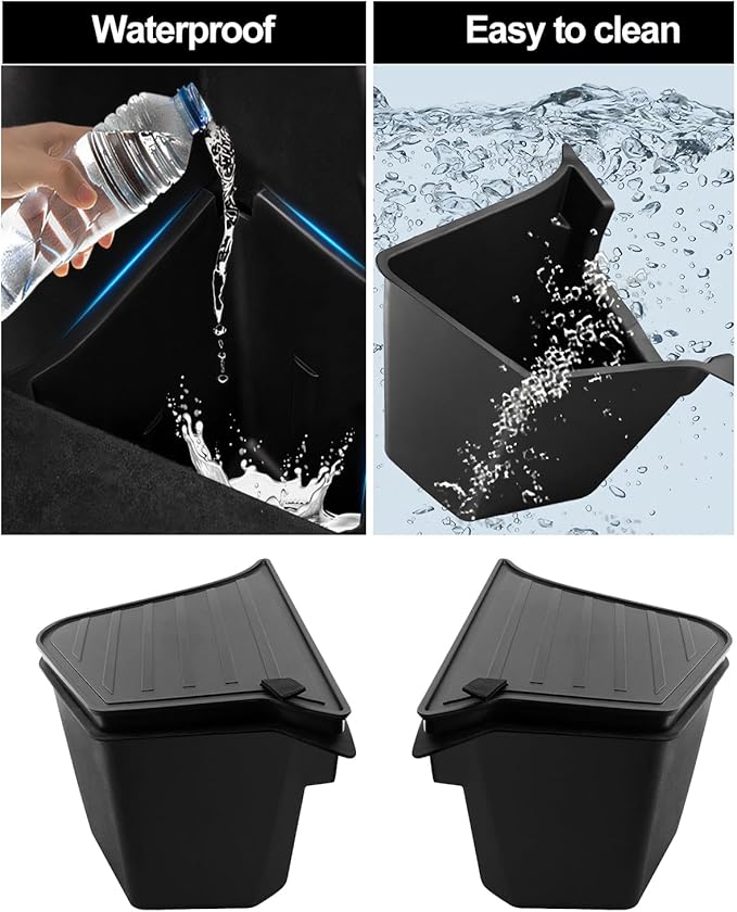 for Tesla Trunk Storage Bins Model Y Juniper 2026 2025 Refresh Rear Organizer with Lid Trunk Side Storage Box Model Y Interior Accessories TPE Waterproof Cargo Storage Bins Black 2PCS