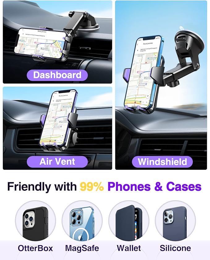 VANMASS 【85+LBS Strongest Suction & Military-Grade】2026 Ultimate Car Phone Mount【Patent Safety Certs】Cell Phone Holder Truck Stand Dashboard Windshield Vent for iPhone 17 16 15 Pro Max 14 for Samsung