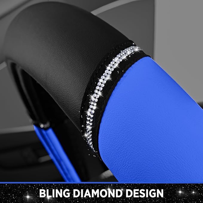 Road Comforts Leather Steering Wheel Cover - Made with PVC Leather - Anti-Slip, Universal Fit 14 1/2 inches to 15 inches - Blue