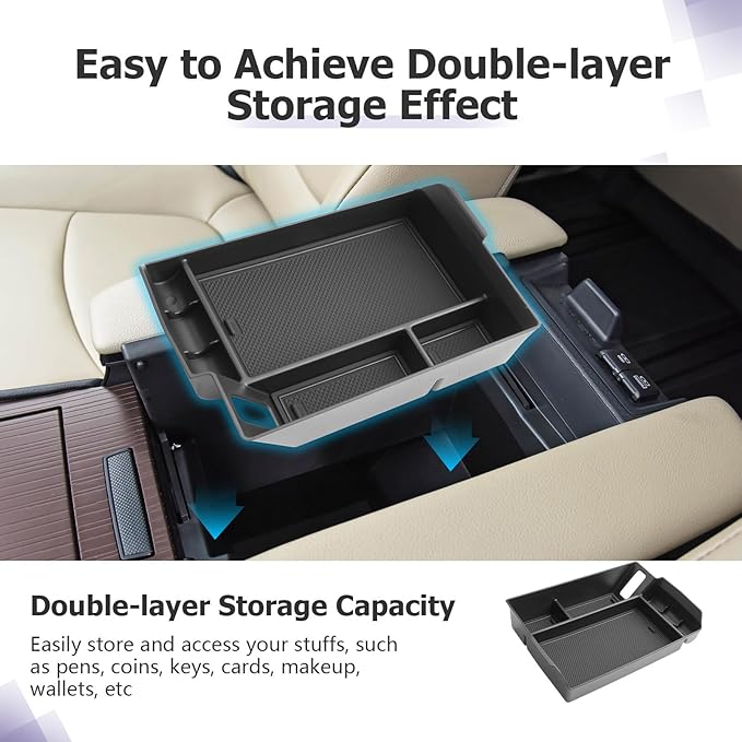 LUWU 2025 2026 Sienna Center Console Organizer for 2021 2022 2023 2024 2025 2026 Sienna Accessories Armrest Console Storage Box Insert Tray ABS Material Black