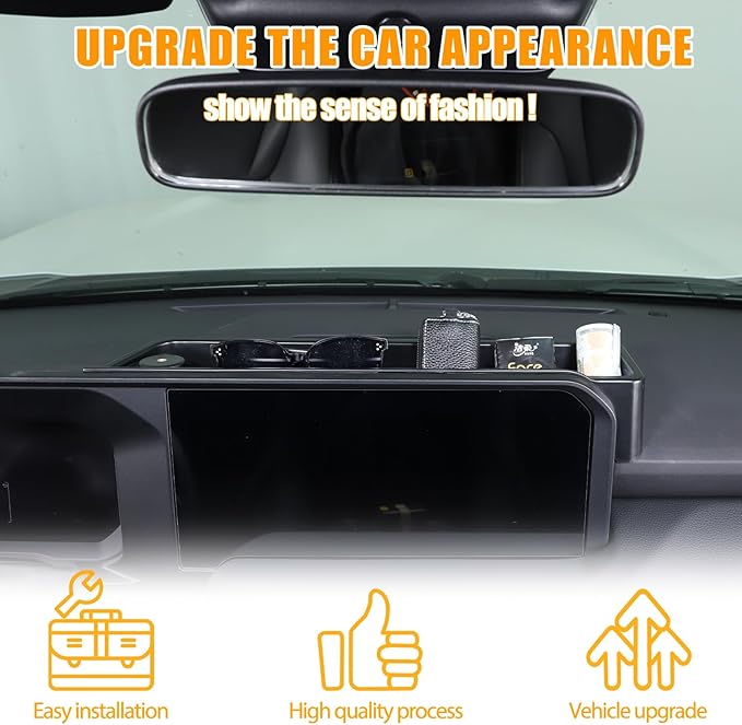 Center Console Dash Organizer Tray Compatible with Toyota Land Cruiser 250 Prado 2024 2025+ Navigation Screen Rear Insert Auxiliary Storage Box,Phone Holder Accessories (Style F (Without bracket))