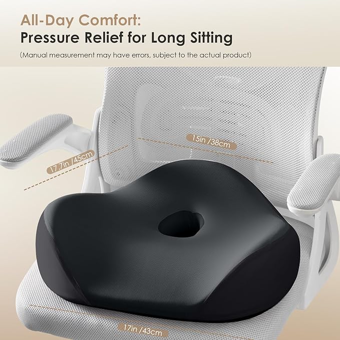 FLORICH Car Seat Cushion for Driving, Memory Foam Seat Cushion for Car Office Chair, Ergonomic Office Seat Chair Cushion, Larger Car Seat Cushion for Car Trunk, Wheelchair - Black