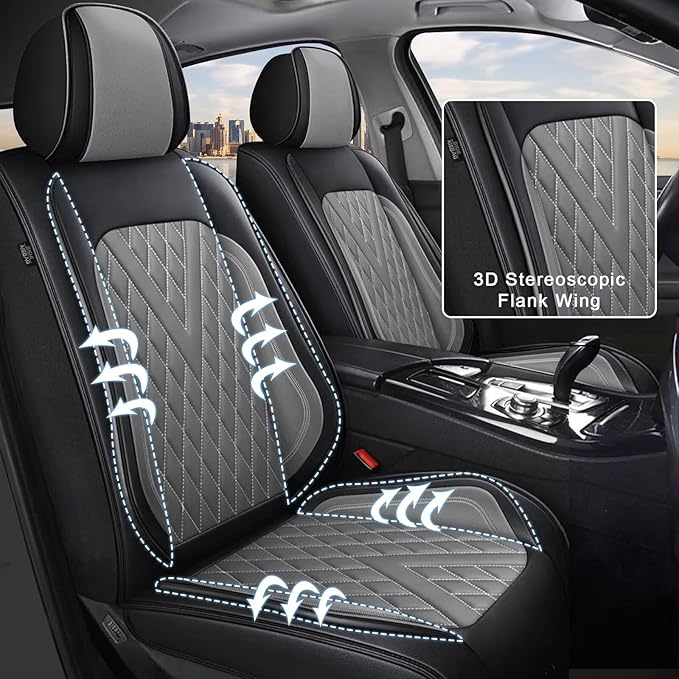2PCS Front Car Seat Covers Fit for Ford Ranger 2019-2025 2026(Not Fit Raptor) Faux Leather Seat Cushion (Black & Grey)