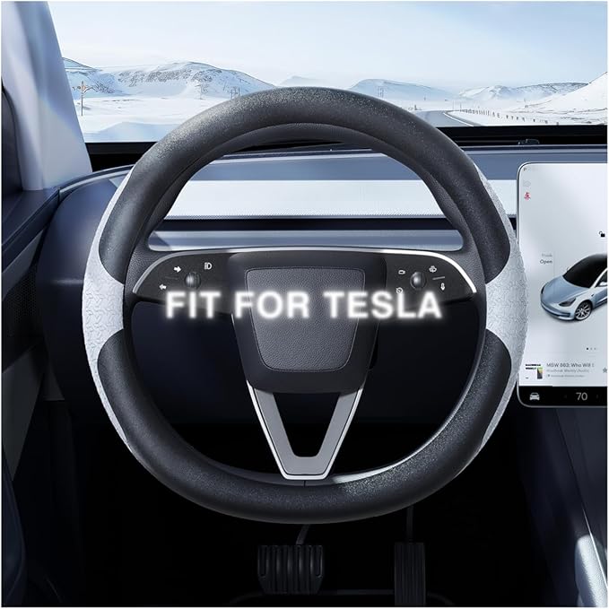 Nappa Leather Steering Wheel Cover - for Tesla Model 3/Y 2016-2025 2026 Juniper/Highland - Breathable Non-Slip Model 3/Y Steering Wheel Protector - Enhance Driving Experience and Interior Aesthetics