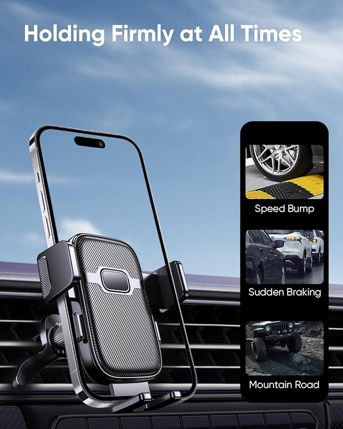 3 in 1 Car Phone Holder Mount, [1s Auto Lock] Phone Holders for Your Car, 360° Adjustable Dashboard Vent Windshield Cell Phone Cradle Clamp Clip for iPhone, Samsung, Google, 4.7-7" Android Smartphones