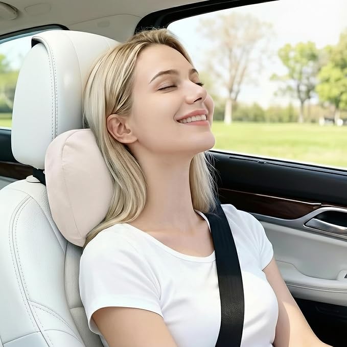 2PCS Car Pillow for Car Neck Pillow for Driving Seat Lumbar Support Soft Cushion with Extra Filling Accessories Back Support for Travel Nap and Trips Sleeping(Beige, Head)