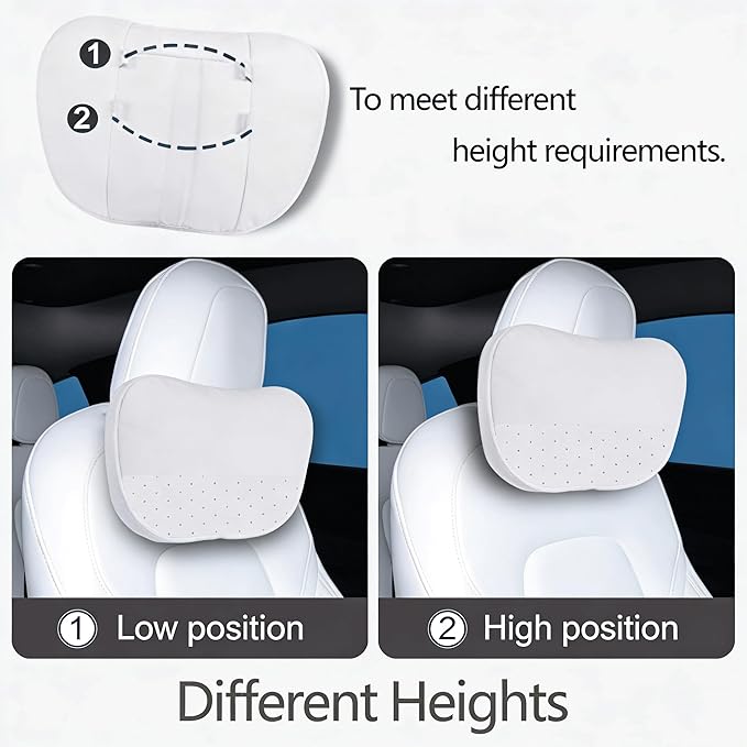 【Leather, Black】Seat Headrest Pillow 2 Packs with air fresheners for Tesla Neck Pillow Uniquely Designed for Tesla Model Y/3 Neck Support Cushion Nappa Leather Visible Strap White Black