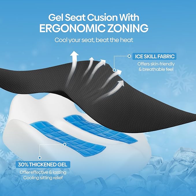 Gel Seat Cushion for Office Chair, Car, or Wheelchair — Orthopedic Memory Foam Pad with Cooling Gel for Tailbone, Sciatica, and Back Pain Relief