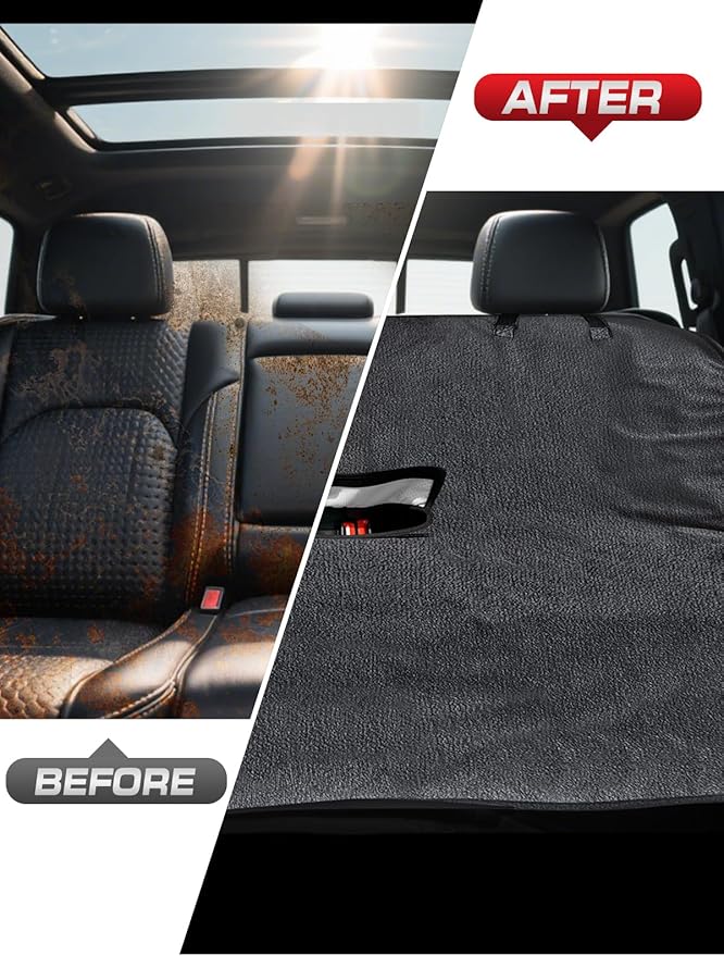 Waterproof Towel Back Seat Cover for Car, Truck, Van & SUV – Durable Rear Bench Seat Cover for Kids & Dogs, Seat Back Protector Easy to Install (Gray)