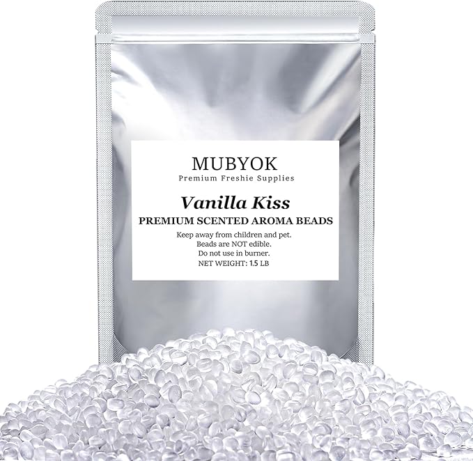 MUBYOK 1.5LB Vanilla Kiss Premium Scented Aroma Beads for Making Car Freshies Supplies PreScented Beads for Car Air Freshener Sachets Long-Lasing Scent