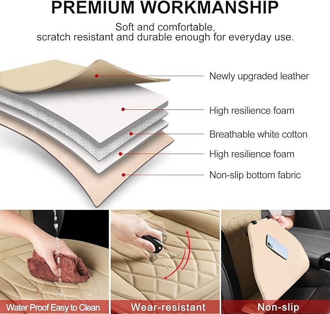 1 Pack Leather Front Car Seat Cover, Universal Sideless Car Seat Protector with Storage Pocket and Seat Belt Pad, Waterproof Automotive Seat Cover Cars Trucks SUV(Yellow Beige)