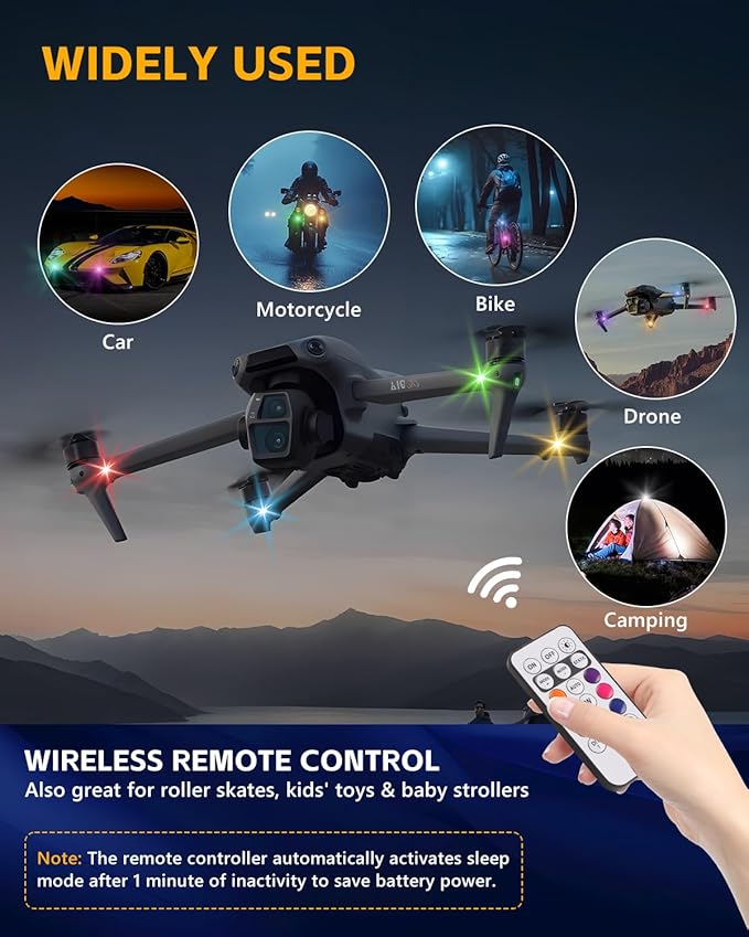 Upgrade 8PCS Wireless 4-LED Strobe Lights with Remote, 8 Colors Waterproof Aircraft Strobe Lights, Type-C Rechargeable LED Warning Light for Motorcycle Bike Drone Aircraft Car New Year