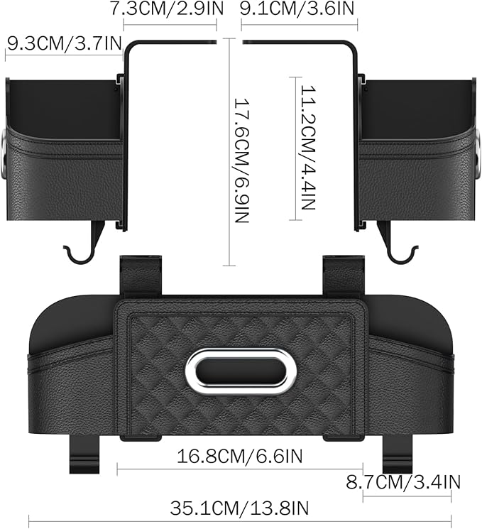 Car Backseat Organizers, Backseat Organizer, 2 Car Cup Holder with Tissue Holder & Hooks Heavy Duty Multifunctional Storage for Most Vehicles