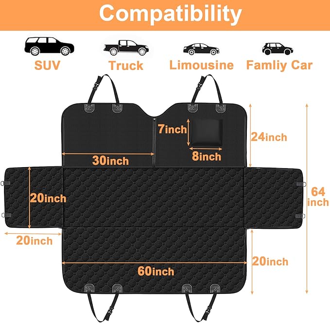 Mancro Dog Car Seat Cover, 2025 Upgraded 600D Heavy Duty Waterproof & Scratch-Resistant Dog Hammock for Car, Back Seat Pet Cover for Dogs with Sedan and Truck, X-Large, Black