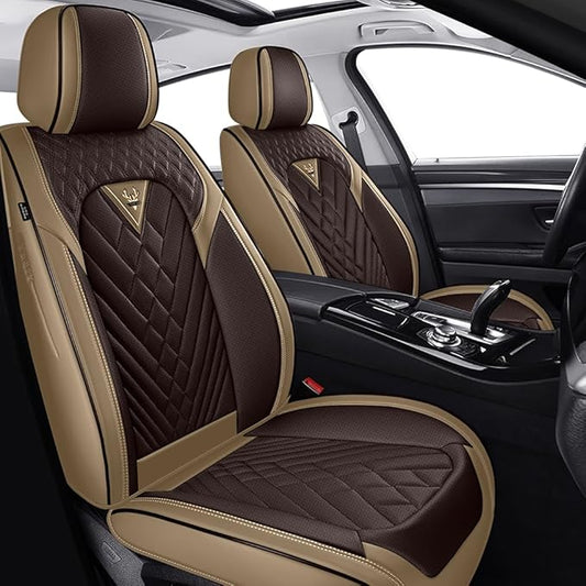 Fit for Dodge Dakota Seat Covers 2000-2011, Nappa Leather, 360° Full Protection, Thick Padding & Memory Foam, Waterproof & Stain-Resistant Car Seat Cover (Front Set,Brown&Beige)