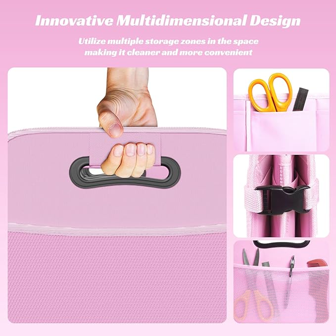 Sposuit Trunk Organizer for Car - 70L Collapsible Car Storage with 11 Pockets & Reinforced Handles, SUV Trunk Organizers for Grocery Cargo(Pink)