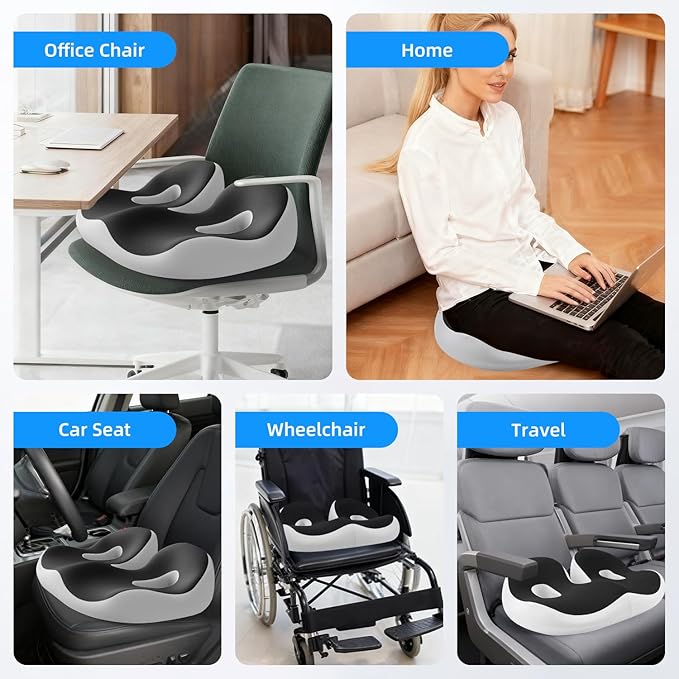 Breathable Thick Chair Seat Cushion,Upgraded Memory Foam Office Chair Cushions, Anti-Slip Bottom Car Plane Wheelchair Seat Cushion,Relieve Sciatica Tailbone Back Pain Cushion for Long Sitting (Black)