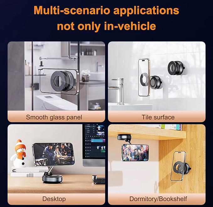 360° Magnetic Car Phone Mount for iPhone, Black Dashboard Holder with Nano Gel Suction, 108+ LBS Force, 3000gf Magnetic Strength, Universal Mount