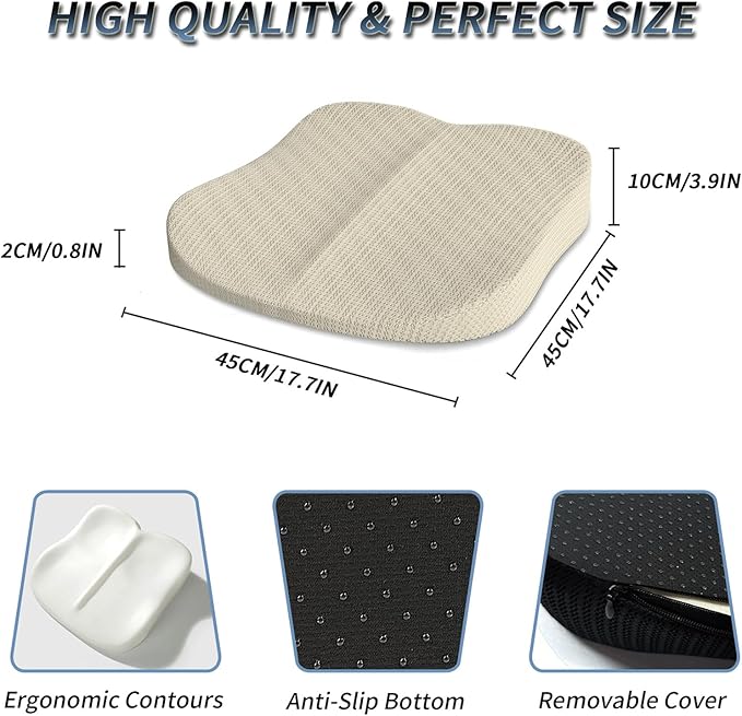 Wedge Car Seat Cushions for Driving, Adult Booster Seat Cushion for Car Truck Driver, Memory Foam Butt Cushion for Office Chair Wheelchair Home, Mesh Beige