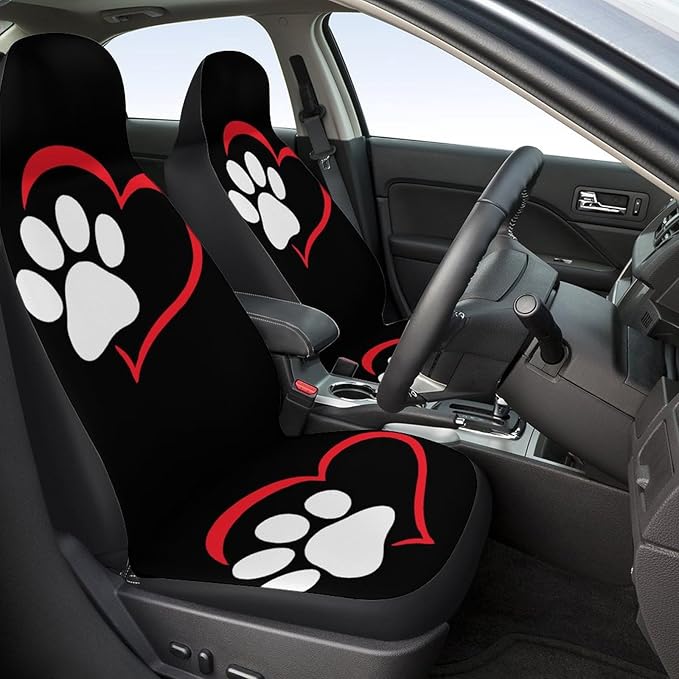 5 Pcs Premium Heart-Shaped Paw Print Car Seat Cover, Breathable & Washable Car Seat Covers Full Sets, Fashionable Printed Seat Covers for Cars Interior, Universal Fit for Most Cars