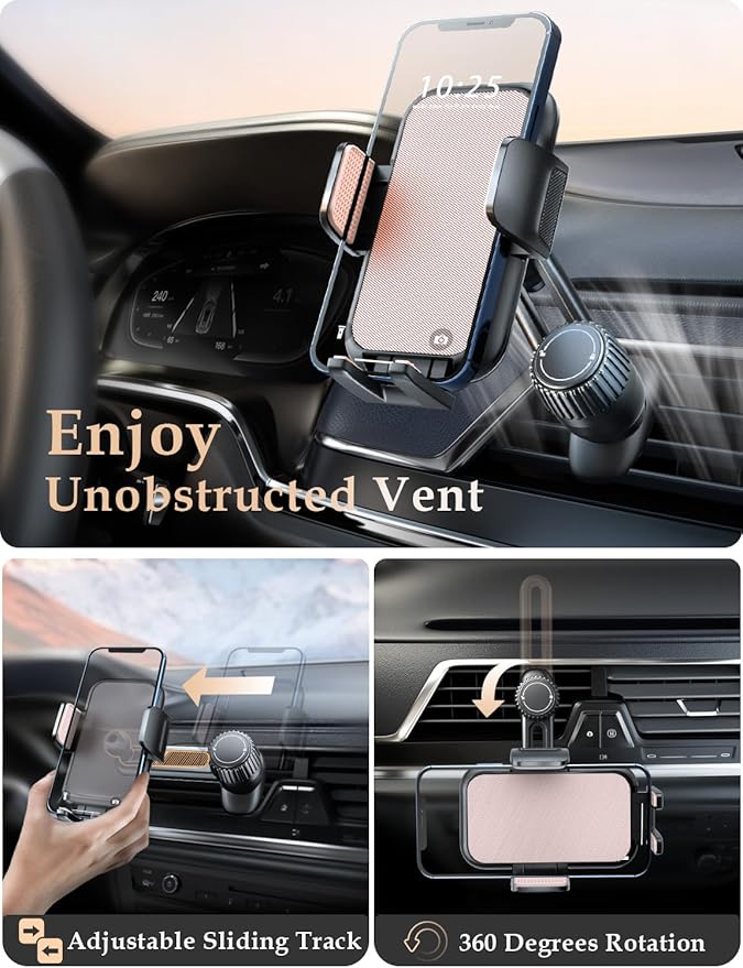 Phone Mount for Car Vent: [Never Blocking] Air Vent Cell Phones Holder for iPhone & Samsung Android Smartphone [Thick Cases Friendly] Hands-Free Auto Mobile Phone Stand (Pink)