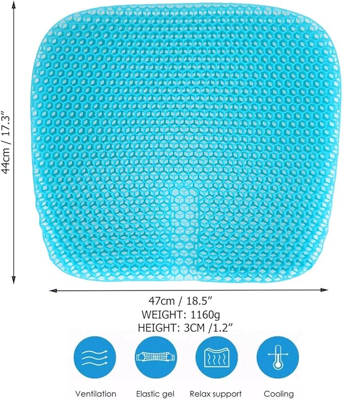 masteymoh Gel Seat Cushion for Long Sitting, Gel Cushions for Pressure Sores Relief, 18.5x17.3x1.2 Inches Cooling Gel Car Seat Cushion, Seat Cushions for Office Chairs with Breathable Nonslip Cover